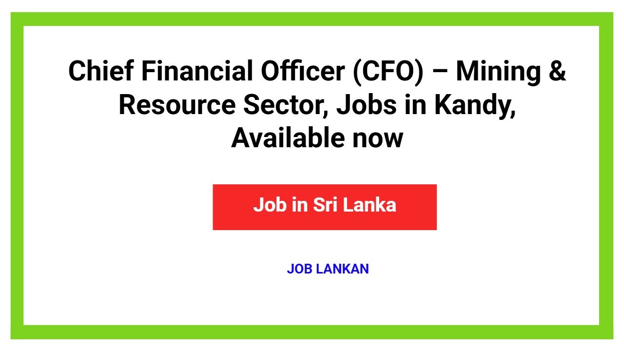 Chief Financial Officer (CFO) – Mining & Resource Sector, Jobs in Kandy, Available now