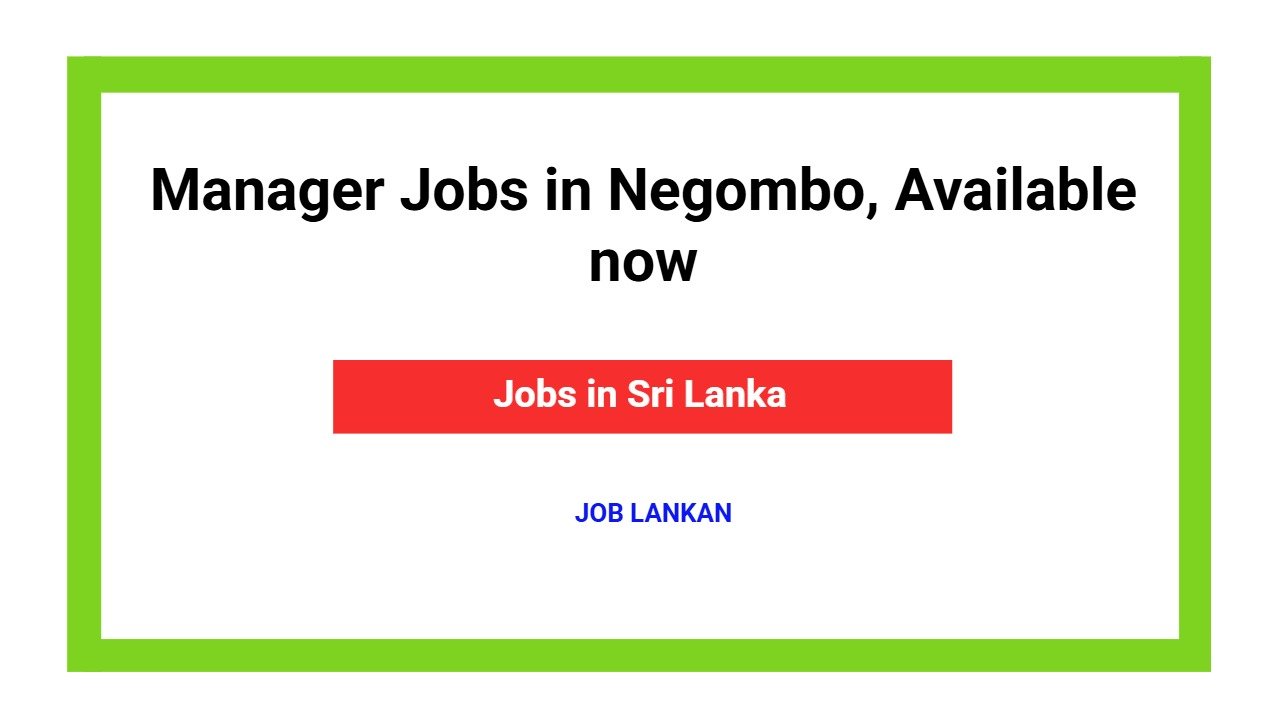 Manager Jobs in Negombo, Available now